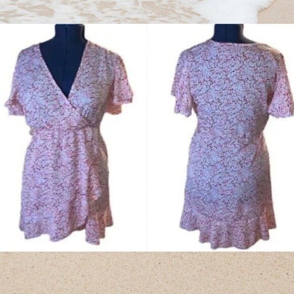 Shein Women's Floral Tie Front Ruffle Midi Dress V Neck  Short Sleeve (Size 6) - Picture 1 of 12